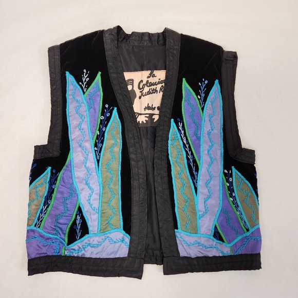 JUDITH ROBERTO La Coleccion Hecho en Mexico Black Embroidery Cropped Vest Size M - Picture 3 of 16